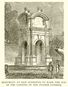 Denkmal in New Plymouth zur Markierung des Landeplatzes der Pilgerväter von English School