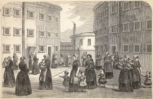 Mütter mit ihren Kindern beim Training im Tothill Fields-Gefängnis, Illustration aus The Criminal Prisons of London and Scenes from Prison Life von Henry Mayhew und John Binny, veröffentlicht 1862
