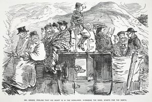 Mr. Briggs, der fühlt, dass sein Herz in den Highlands ist, auf der Jagd nach dem Hirsch, startet in den Norden, Illustration aus Punch von English School