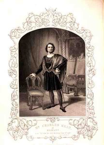 Mr Charles Kean als Hamlet, Akt III Szene 2, im Stück von William Shakespeare (1564-1616) (Stich) von English School