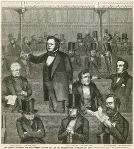 Mr. John Bright lehnt das Regierungsreformgesetz bei seiner Einführung am 28. Februar 1859 ab von English School