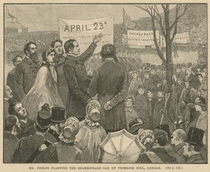 Mr. Phelps pflanzt die Shakespeare-Eiche auf dem Primrose Hill, London von English School