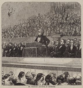 Mr. Thackeray hält einen Vortrag in Edinburgh (Gravur) von English School