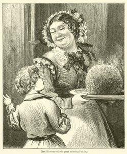 Mrs. Blossom mit dem großen dampfenden Pudding von English School