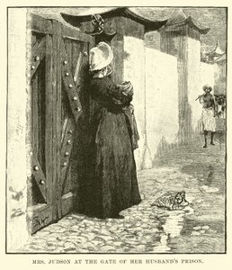 Mrs. Judson am Tor des Gefängnisses ihres Mannes von English School