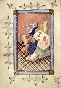 Ms.49 f.18v St. Thomas von Canterbury (ca. 1118-70) wird von zwei Rittern angegriffen, Horae, ca. 1420-30 von English School