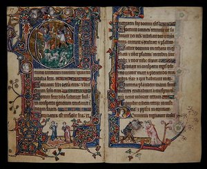 Ms 1-2005, ff.139v-140r: Die Verkündigung an die Hirten, historisierte Initiale 