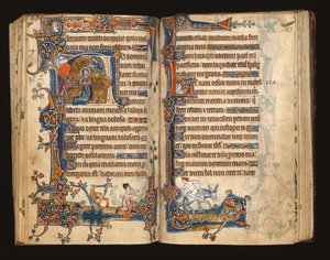 Ms 1-2005, ff.182v-183r: David betet, historisiertes Initial aus dem Macclesfield Psalter, Gebrauch von Sarum, Ostanglien, ca. 1330