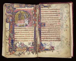 Ms 1-2005, ff.235v-236r: Der Tod schlägt zu, historisierte Initiale aus dem Macclesfield Psalter, Gebrauch von Sarum, Ostanglien, ca. 1330