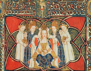 Ms 197 f.19v Krönung einer Königin, aus Liber Regalis von English School