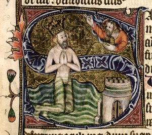 Psalm 68, David ertrinkt, aus dem Ramsey Abbey Psalter, ca. 1380