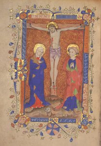 Kreuzigung mit St. Maria und St. Johannes dem Täufer, aus dem Messbuch von St. Botolph Aldersgate, ca. 1420-30