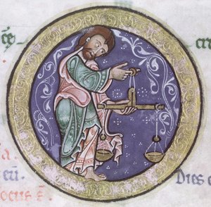 Ms Hunter 229 f.5r Waage, aus dem Hunterian Psalter, ca. 1170 (Detail)