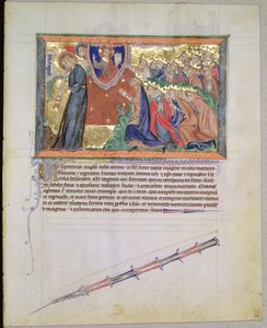 Ms L.A. 139-Lisboa fol.28 Der 7. Engel bläst seine Trompete und die 24 Ältesten beten Gott an, aus der Gulbenkian-Apokalypse, ca. 1265-70 von English School