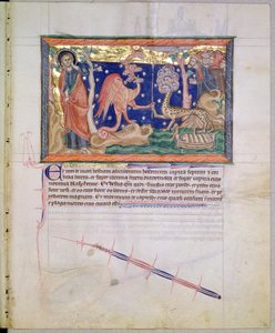 Der rote Drache übergibt seine Macht dem Tier aus dem Meer, aus der Gulbenkian-Apokalypse, ca. 1265-70