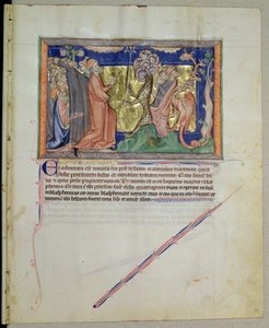 Ms L.A. 139-Lisboa fol.35 Die Menschen beten das Tier und den Drachen an, aus der Gulbenkian-Apokalypse, ca. 1265-70 von English School