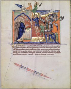 Der göttliche Krieger führt eine Armee gegen diejenigen, die die Gläubigen angreifen, aus der Gulbenkian-Apokalypse, ca. 1265-70 von English School