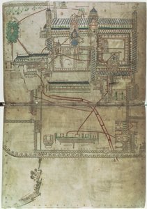 Plan der Kathedrale von Canterbury und das Rohrleitungssystem, aus dem 