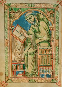 Mönch Eadwine bei der Arbeit am Manuskript, Eadwine-Psalter, ca. 1150