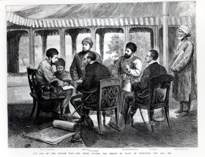 Muhammad Yaqub Khan (1849-1923) unterzeichnet den Friedensvertrag in Gundamak am 26. Mai 1879 von English School