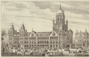 Städtische Gebäude, Bombay (Stich) von English School