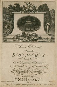 Musikalische Partitur mit Lieblingsliedern, gesungen in den Vauxhall Gardens, London, komponiert von Mr. Hook von English School