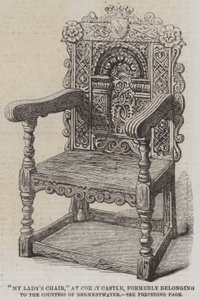 "Der Stuhl meiner Dame," im Corby Castle, ehemals im Besitz der Gräfin von Derwestwater (Stich) von English School