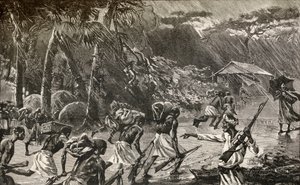 Einheimische Träger in Sir Henry Morton Stanleys Emin-Pascha-Entlastungsexpedition in Afrika 1886 bis 1889