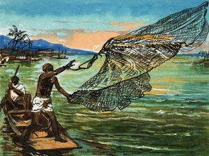 Einheimische beim Fischen am Niger in Afrika