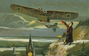 Neujahrskarte mit einem Flugzeug von English School