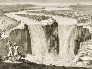 Niagarafälle, nach einer Skizze von Pater Hennepin im Jahr 1677, aus 