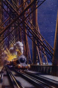 Nachtzug überquert die Forth Bridge, Schottland von English School