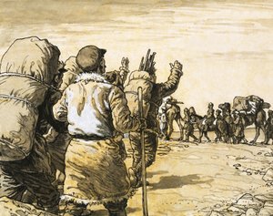 Nikolai Prjevalsky reist durch die Wüste Gobi und trifft auf eine Kamelkarawane