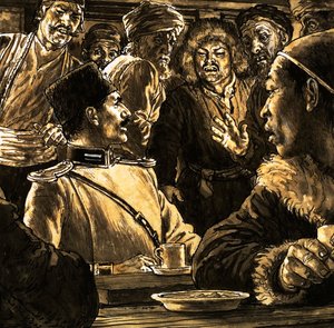 Nikolkai Prjevalsky und die Wüste Gobi (Gouache auf Papier) von English School