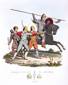 Normannischer Ritter und Bogenschützen, 1066, aus Ancient Armour von Samuel Rush Meyrick, 1824 von English School
