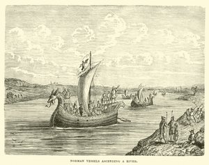 Normannische Schiffe auf einem Fluss von English School
