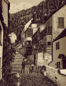 Nord-Devon: Clovelly, Hauptstraße (Litho) von English School