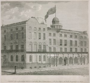 Nordwestansicht von Lackington, Allen & Cos Tempel der Musen, Finsbury Square von English School