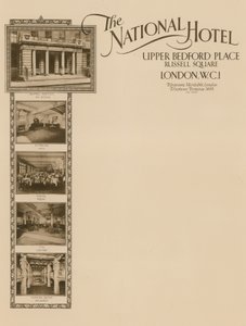 Briefpapier vom National Hotel, Upper Bedford Place, Russell Square von English School
