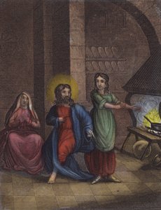Nun, mit seinen Zwölfen, verlässt er die laute Stadt ... (farbiger Stich) von English School