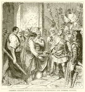 Odoaker zwingt Romulus Augustulus, die kaiserliche Würde abzulegen von English School