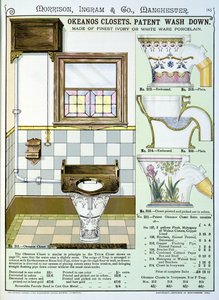 Okeanos Schränke aus einem Katalog von Sanitärartikeln, produziert von Morrison, Ingram & Co., Manchester, veröffentlicht um 1890