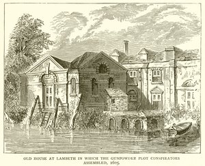 Altes Haus in Lambeth, in dem sich die Verschwörer des Pulverfass-Komplotts versammelten, 1605
