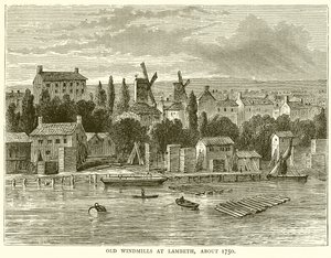 Alte Windmühlen in Lambeth, um 1750 von English School