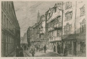 Alte Häuser in der Wych Street, London, kürzlich abgerissen von English School
