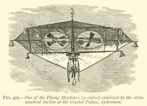 Eine der Flugmaschinen, ausgestellt von der Aeronautical Society im Crystal Palace, Sydenham (Stich) von English School
