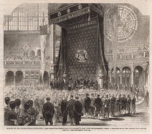 Eröffnung der Internationalen Ausstellung; Earl Granville überreicht die Adresse an den Herzog von Cambridge von English School