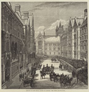 Eröffnung der Royal Courts of Justice, der große Innenhof (Stich) von English School