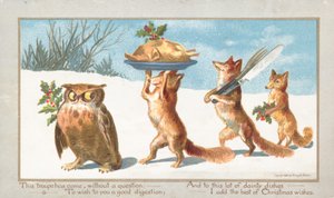 Eule und Füchse tragen Weihnachtsfest, Weihnachtskarte von English School