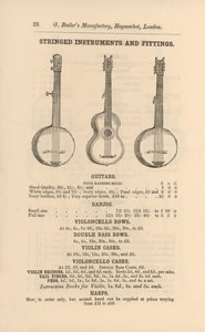 Seite aus G Butlers illustriertem Katalog von Musikinstrumenten (Stich) von English School